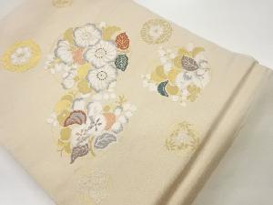 丸文に花葉模様織出し名古屋帯